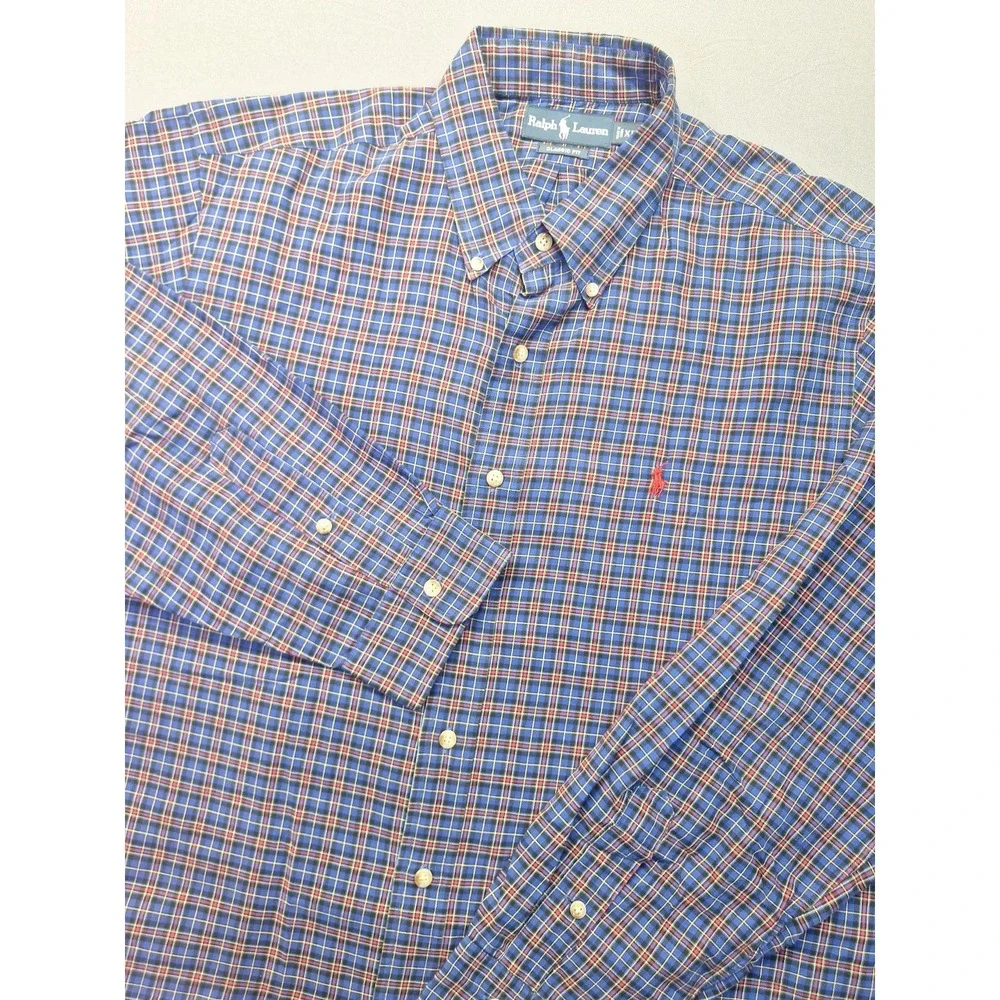 Polo Ralph Lauren Mens XL Blue Red Plaid Classic Fit Button Down Preppy Casual